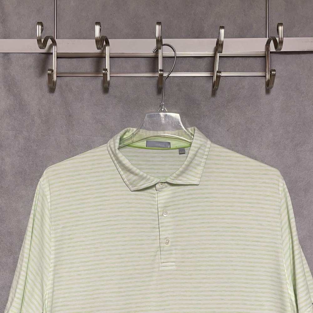 Tasc Polo Shirt Men 2XLT Green Striped Modal Performance Everywear Golf Stretch